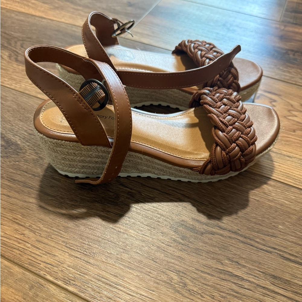 Brown Leather Wedge Sandals with Braided Detail